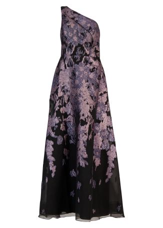 Metallic-jacquard chiffon gown