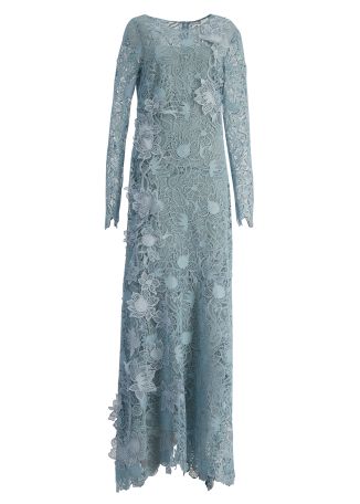 Blue textured guipure lace gown