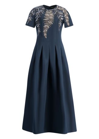 Navy sequin-embellished faille gown
