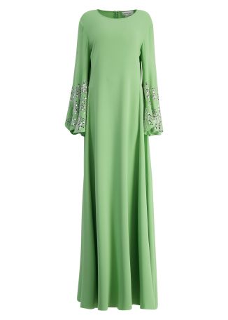 Green sequin-embellished stretch-silk kaftan