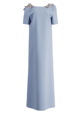 Blue sequin-embroidered wool-blend kaftan