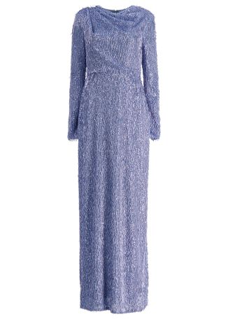 Blue bead-embellished gown