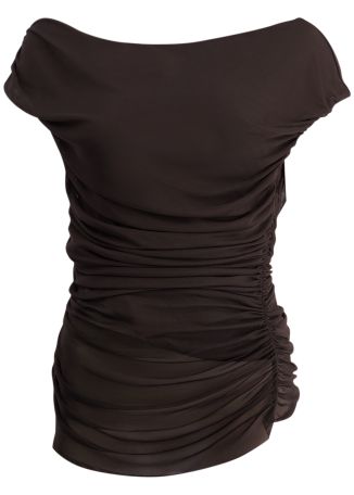 Mira brown off-the-shoulder mesh top