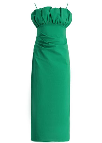 Campbell green draped cotton-blend midi dress