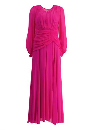 Aylah pink ruched georgette maxi dress