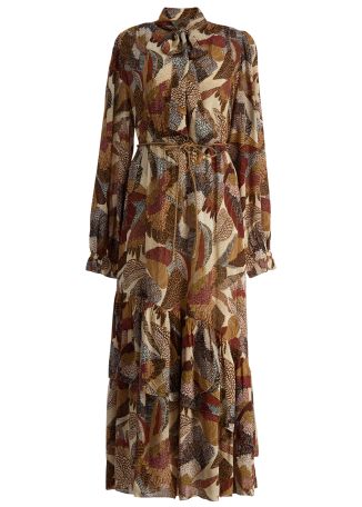 Dotted macaws tiered maxi dress