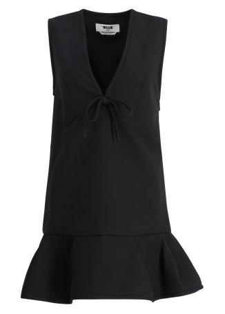 Black bow-embellished crepe mini dress