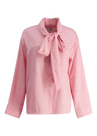 Pink patterned-jacquard satin blouse