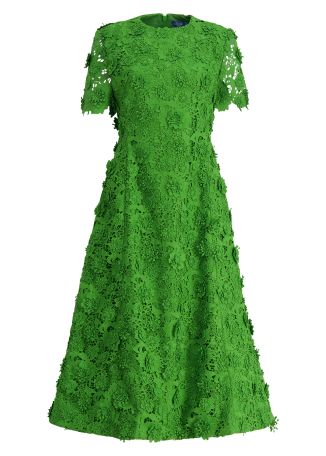 Green floral-lace midi dress
