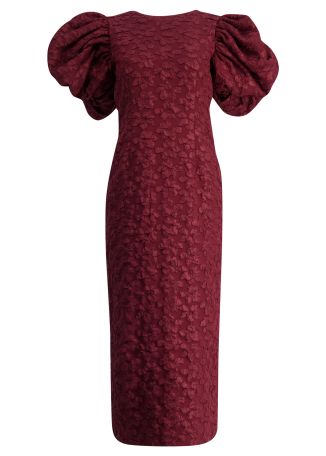 Burgundy floral-jacquard midi dress