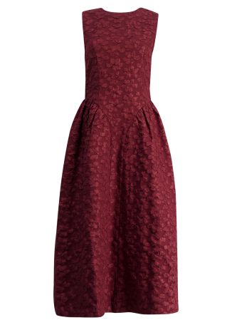 Burgundy floral-jacquard midi dress