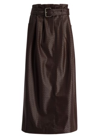 Brown woven leather midi skirt