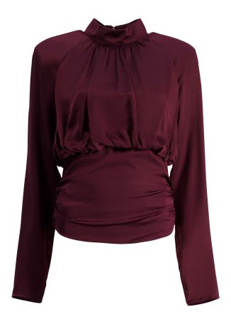 Burgundy ruched silk top