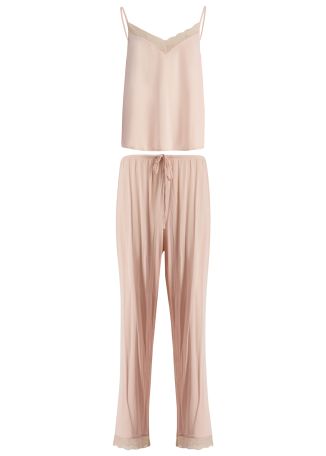 Kari pink lace-trimmed stretch-modal pyjama set