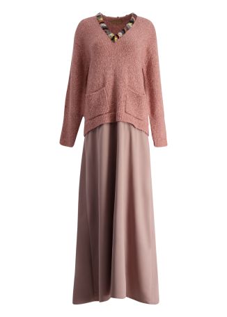 Ingie layered wool-blend and satin maxi dress 