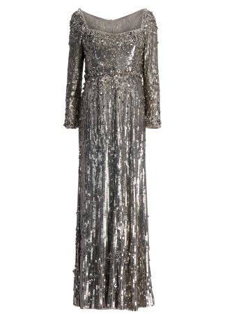 Kestra silver sequin-embellished gown