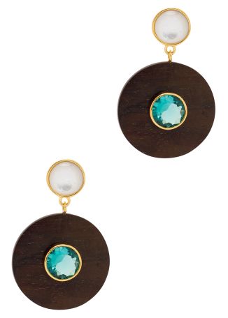Taj disc gemstone-embellished wood drop earrings