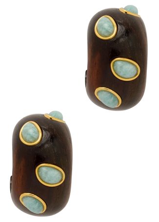 Acacia gemstone-embellished wood hoop earrings 
