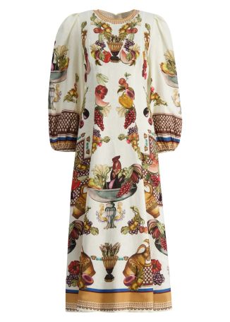Mercado printed linen midi dress