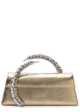Karma gold crystal-embellished clutch