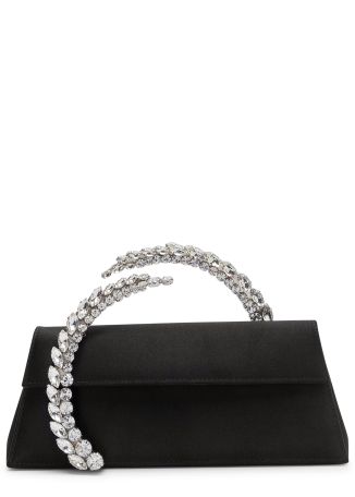 Karma black crystal-embellished satin clutch