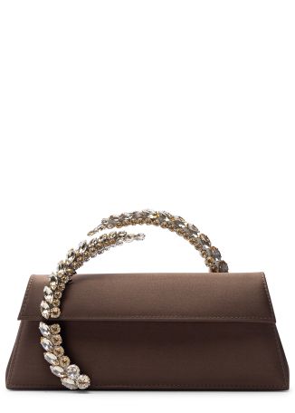 Karma brown crystal-embellished satin clutch