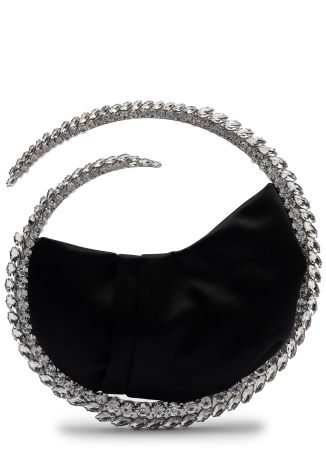 Karma eternity black crystal-embellished satin clutch