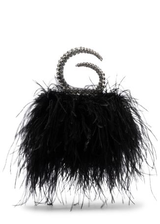 Karma feather black crystal-embellished clutch
