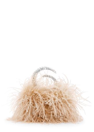 Karma feather nude crystal-embellished clutch
