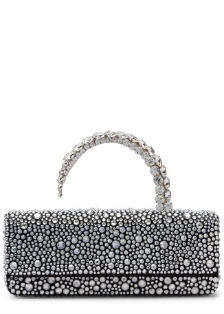 Hotfix malika silver crystal-embellished satin clutch