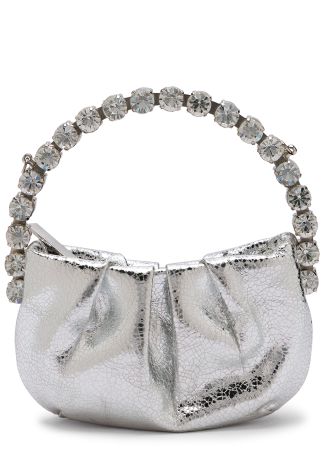 Micro eternity silver metallic leather clutch