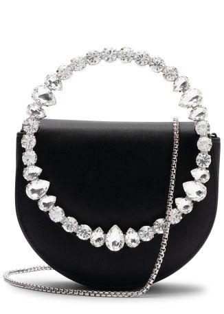 Mini lily black crystal-embellished satin clutch