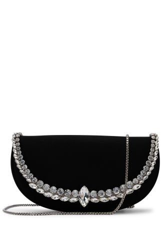 Riviera black crystal-embellished satin clutch