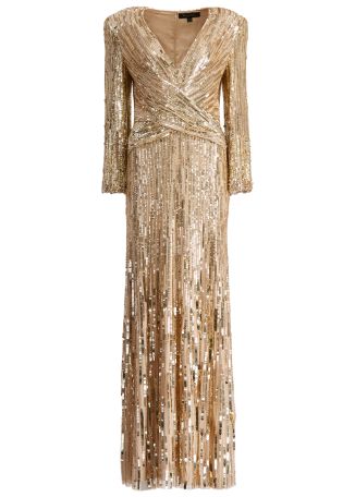 Cosmos gold sequin-embellished tulle gown