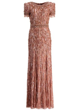 Roxy pink bead-embellished tulle gown