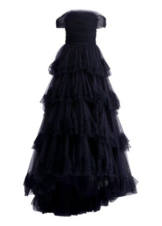 Queenie navy tiered tulle gown