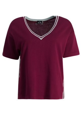 Sienna burgundy stripe-detail cotton-blend t-shirt