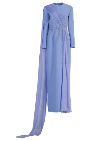Blue bead-embellished crepe and mousseline gown