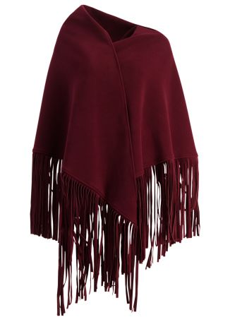 Elora burgundy fringe-trimmed shawl