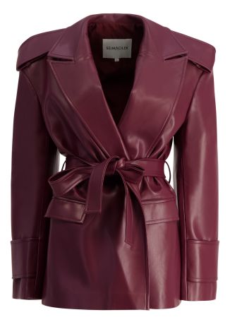 Raze burgundy belted faux leather jacket