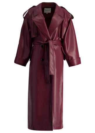 Terra burgundy belted faux leather trench coat