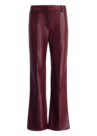 Burgundy flared-leg faux leather trousers