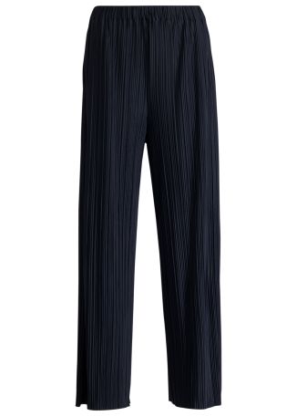 Uma navy pleated stretch-jersey trousers