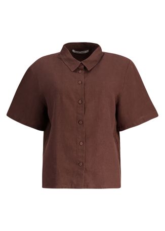 Mina brown cropped linen shirt