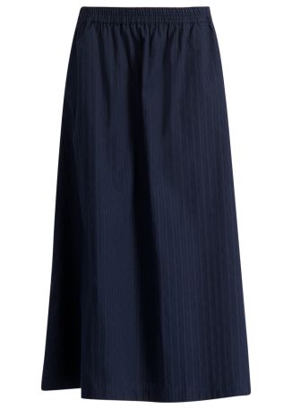 Satina navy striped cotton midi skirt
