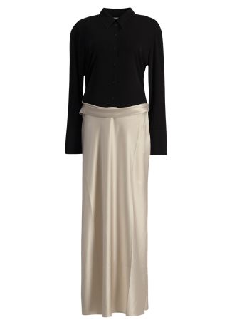 Scylla two-tone mesh-jersey and satin maxi dress