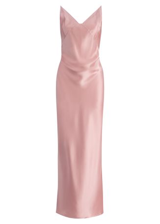 Coeus pink draped satin maxi dress