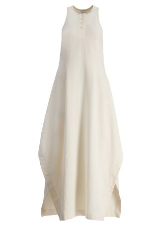 Ivory draped cotton-blend midi dress