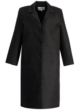 Black bead-embellished jacquard coat