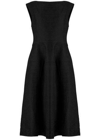Black bead-embellished jacquard midi dress